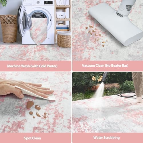 Aelenmu 5x7 Area Rugs for Living Room Washable Bedroom Dining Room Pink