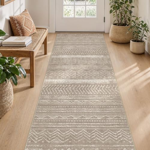 Nakagishi Area Rug Living Room Rugs: 3X8 Machine Washable Boho Large Neutral Farmhouse Stain Resistant Moroccan Indoor Floor Carpet for Bedroom Nursery Dorm Dining Room Home-Dark Brown