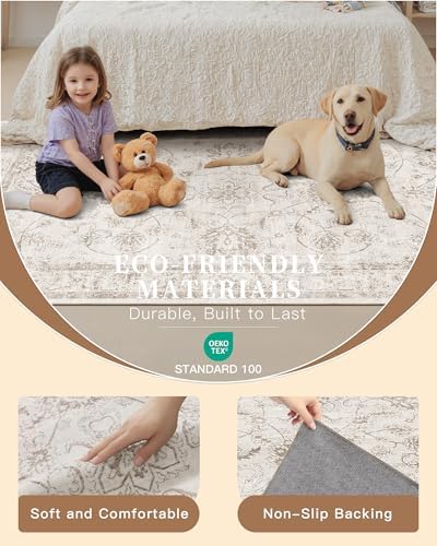 Madane Washable Runner Rug 2x6, Soft Kitchen Hallway Rug Brown/Ivory
