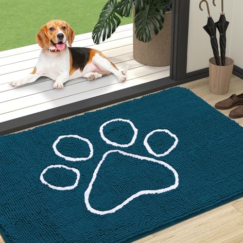 OLANLY Dog Door Mat for Muddy Paws 47x32, Paw Print Design Chenille Mud Mat