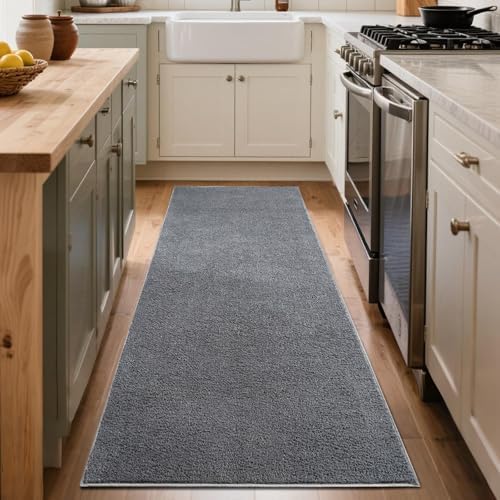 2x6 Pure Dark Grey Runner Rug Non-Slip Washable for Hallway Kitchen Bedroom