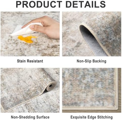 PLHXFR Area Rug Living Room: 4x6 Abstract Washable Carpet Brown Grey