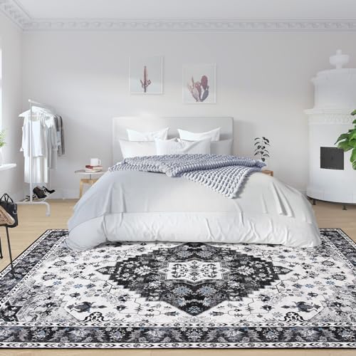 Amearea Vintage Design Area Rugs for Living Room, 5x8 Black Bedroom Rug