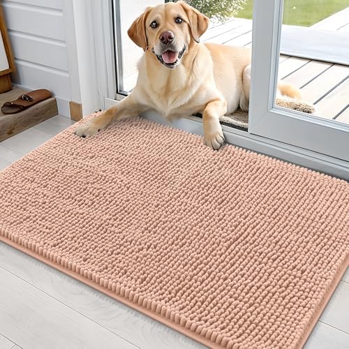 OLANLY Dog Door Mat for Muddy Paws 35x24, Super Absorbent Chenille Mud Mat