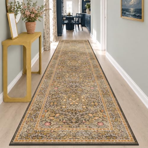 3x12 Extra Long Runner Rugs for Hallways, Vintage Washable Kitchen Floor Mats Non Slip, Floral Entryway Rug Indoor, Low Pile & Soft Stain Resistant Carpet - Oriental Home Décor