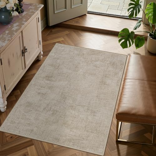 Valenrug 3x5 Entryway Rug, High-Low Pile Washable Rug for Bedroom, Beige