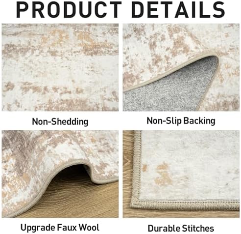 9x12 Area Rugs for Living Room: Washable Abstract Beige Grey Bedroom Carpet