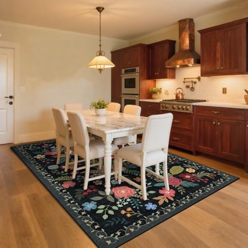8x10 Washable Area Rugs for Living Room Soft Carpet (Black)