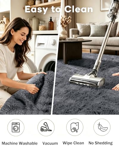 Smiry Area Rugs for Living Room Bedroom 4x5.9 ft, Fluffy Washable Carpet
