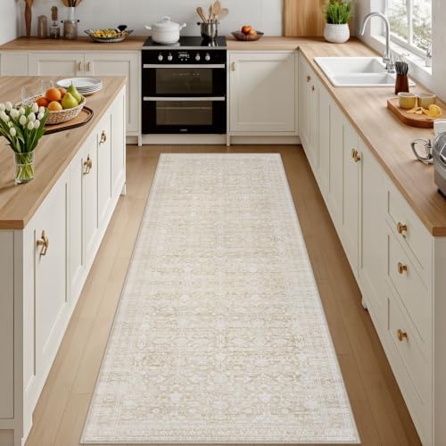 2x8 Hallway Washable Runner Rug: Kitchen Carpet Natural Beige