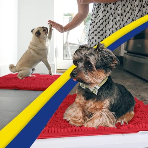 Muddy Mat® | Super Water Absorbent Door Mat Indoor, Microfiber Quick Dry Chenille Entryway Rug, Slip Resistant Front Door Mat, Indoor Mats for Entryway, Machine Washable Pet Rug, Red 30" x 60"