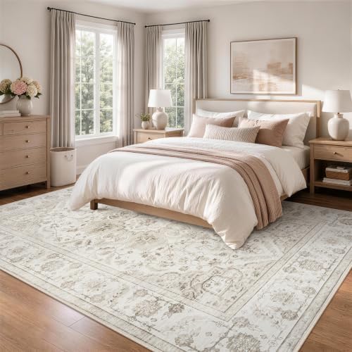 4x6 Washable Area Rugs for Bedroom Beige White Non-Slip Rug