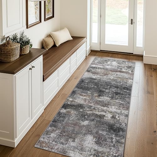 BEIMO 2x12 Runner Rug for Hallway, Dark Grey Washable Abstract Rug