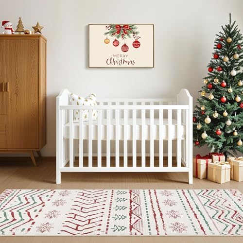 Nakagishi Christmas Rug Kitchen Runner Rugs: 2x6 Washable Boho Neutral Soft Modern Stain Resistant Indoor Floor Carpet Non Slip Throw Carpet for Entryway Kitchen Bedroom Nursery Entry Bedside