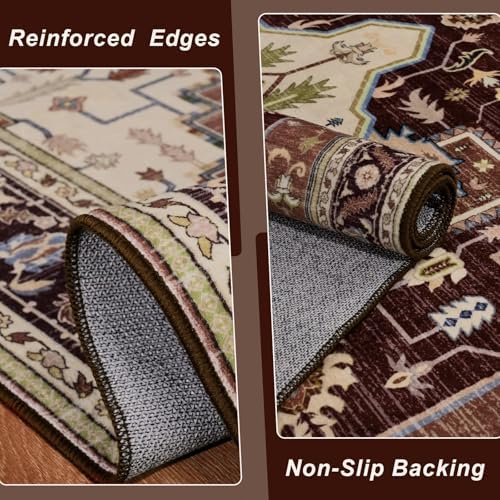 Macgace Washable Vintage Small Area Rug for Entryway, 2x3 Rugs Mousse Brown