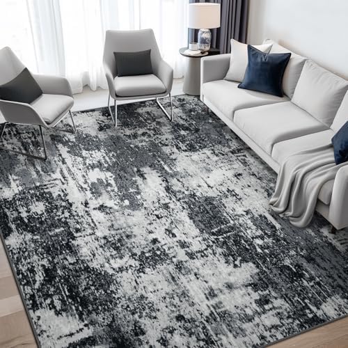 RELEANY Washable 6'x9' Abstract Area Rug for Living Room Black White