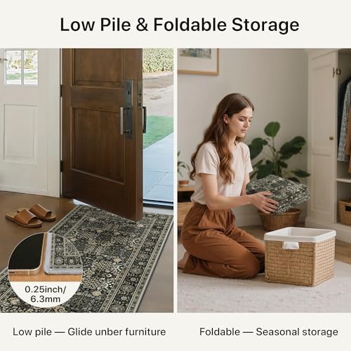 Bavni 5x7 Washable Area Rug Non Slip for Living Room, Black