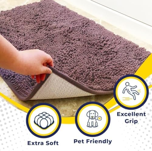 Muddy Mat® | Super Water Absorbent Door Mat Indoor, Microfiber Quick Dry Chenille Entryway Rug, Slip Resistant Front Door Mat, Indoor Mats for Entryway, Machine Washable Pet Rug, Plum 24" x 44"