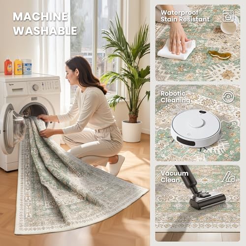 zesthome 10x14 Area Rugs for Living Room,Large Washable Rug,Green