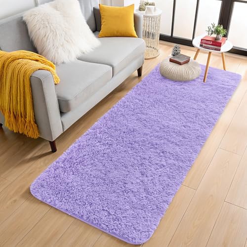OLANLY 2x6 Machine Washable Runner Rugs for Hallway, Soft Fluffy Shaggy Bedside Rugs for Bedroom, Living Room, Indoor Floor Carpet for Kids Girl Boy, Nursery Rooms, Home Decor Aesthetic, Light Purple