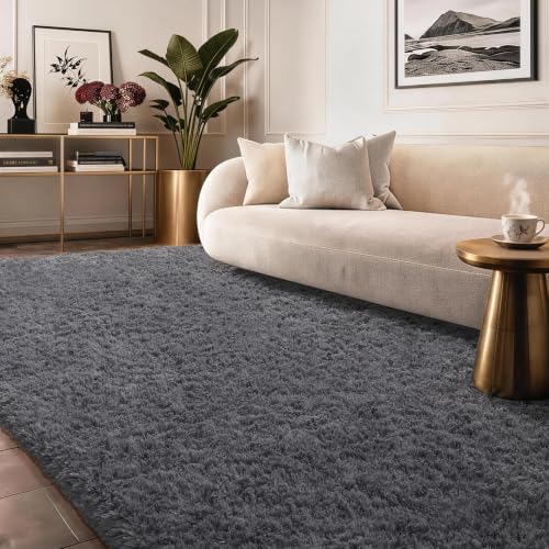 Ophanie 8x10 Area Rugs for Living Room,Upgrade Non-Slip Fluffy Soft Large Shag Bedroom Carpet, Grey Big Indoor Thick Rug,Gray Carpets for Boy and Girls Room Decor with Over 99 pcs Pile fibers