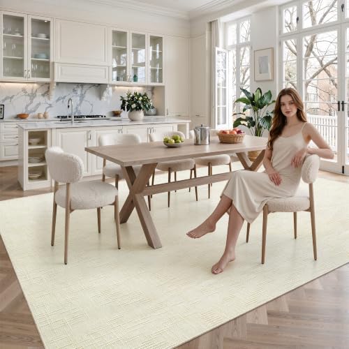 Valenrug 8x10 Area Rugs for Living Room, High-Low Pile Washable Rug, Ivory