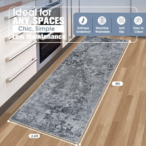 Aelenmu Runner Rugs for Hallways Kitchen 2.6x8 Non Slip Washable Black