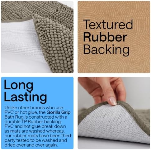 GORILLA GRIP Bath Rug Mat for Bathroom, Absorbent Chenille, 44x26 Latte
