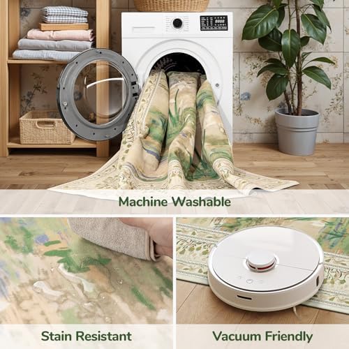 Lessymo 5 x 7 Washable Area Rugs for Living Room,Soft Non Slip Beige Sage