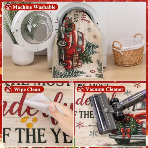 HEBE Christmas Kitchen Rugs Set of 3, Beige Washable Kitchen Mats for Floor