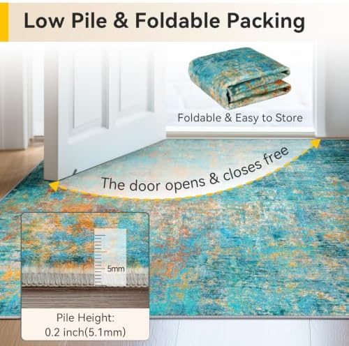 RELEANY Washable Round 6ft Area Rug for Living Room Teal Multi