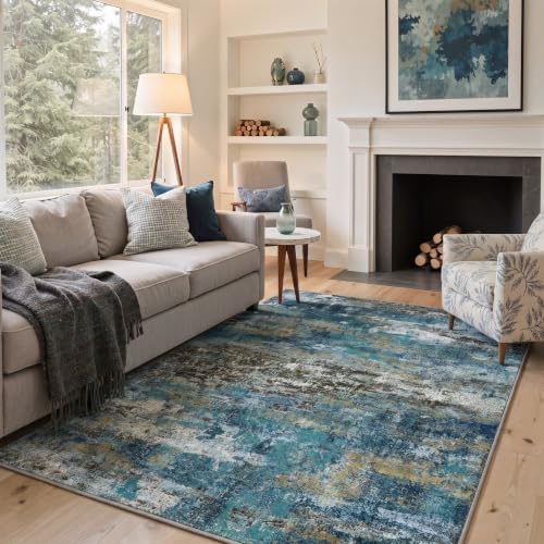 BEIMO 8x10 Faded Teal Abstract Area Rug, Washable Non-Slip for Bedroom