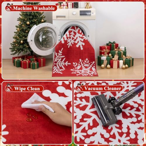 HEBE Christmas Indoor Door Mat 2'x3', Vintage Snowflake Entryway Rug