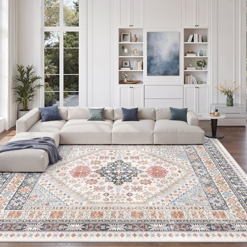zesthome 10x12 Area Rugs for Living Room,Large Washable Rug,Blue Red