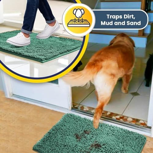 Muddy Mat® | Super Water Absorbent Door Mat Indoor, Microfiber Quick Dry Chenille Entryway Rug, Slip Resistant Front Door Mat, Indoor Mats for Entryway,Machine Washable Pet Rug, Seafoam Green 24"x96"