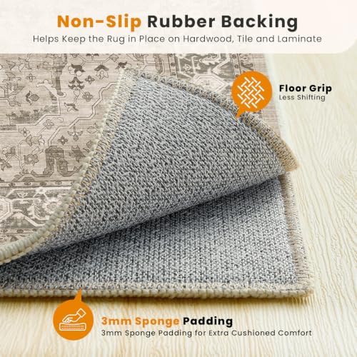 SameBed 9x12 Area Rug Living Room, Vintage Washable Carpet Brown