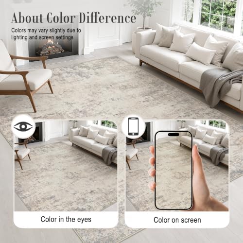 9x12 Area Rug Living Room: Modern Washable Soft Carpet Brown Beige