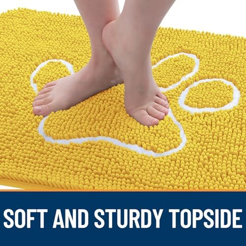 OLANLY Dog Door Mat for Muddy Paws 48x30, Paw Print Design Chenille Mud Mat