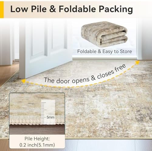 RELEANY Washable 3'x5' Abstract Area Rug for Living Room Neutral Brown