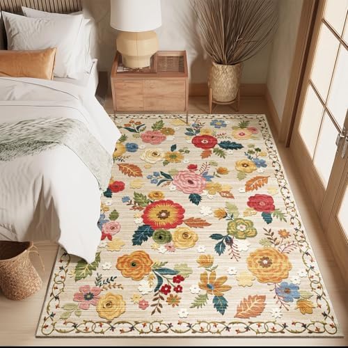 4x6 Washable Area Rugs for Bedroom: Small Living Room Rug Soft Throw Carpet