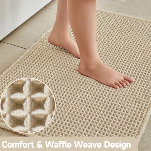 TYUU Waffle Runner Rug Bathroom, Long Boho Bath Mat, 72x24 Pale Beige