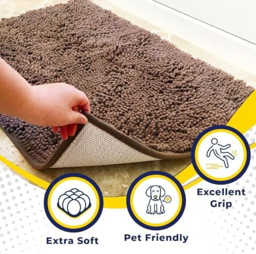Muddy Mat® | Super Water Absorbent Door Mat Indoor, Microfiber Quick Dry Chenille Entryway Rug, Slip Resistant Front Door Mat, Indoor Mats for Entryway, Machine Washable Pet Rug, Tan 32" x 40"