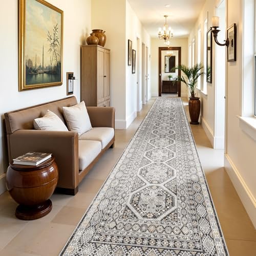 3x20 Runner Rug Washable Vintage: Non Slip Extra Long Hallway Runners Black