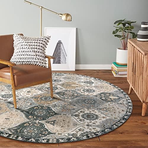 Lahome Moroccan Washable Round Rug 5ft, Soft Circle Rug for Dining Room