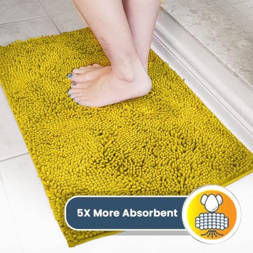 Muddy Mat® | Super Water Absorbent Door Mat Indoor, Microfiber Quick Dry Chenille Entryway Rug,Slip Resistant Front Door Mat,Indoor Mats for Entryway,Machine Washable Pet Rug, Lemon Yellow 19" x 30"
