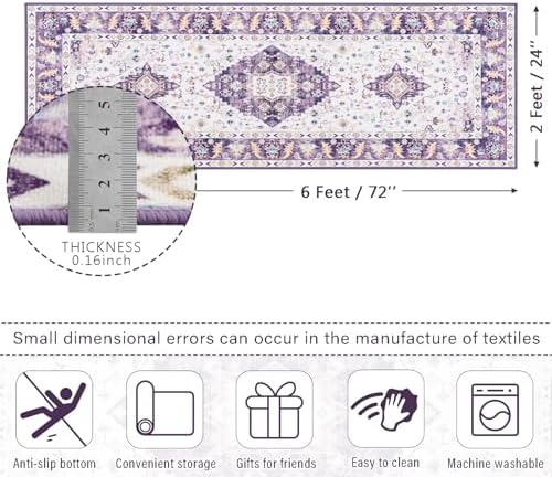 Amearea Vintage Design Runner Rugs for Living Room, 2x6 Purple Runner Rug