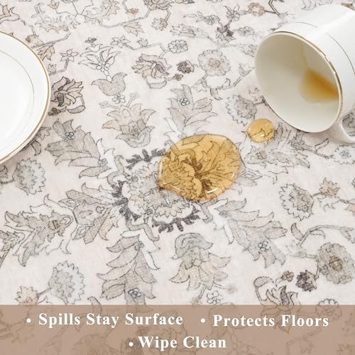 3x12 ft Long Kitchen Runner Rug - Non-Slip Washable Hallway Rug with Rubber Backing,Boho Floral Soft Low Pile Floor Carpet Runner for Entryway,Bedroom,Living Room（Beige,3x12）