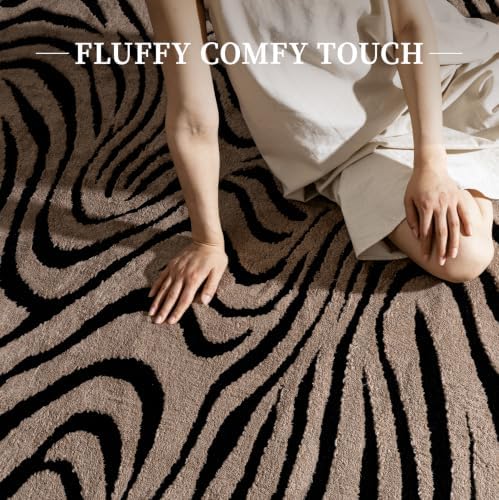 YIHOUSE Zebra Hallway Runner Rugs 2x8: Taupe Bathroom Rug Washable