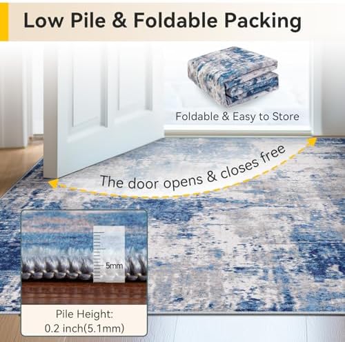 RELEANY Washable Square 6'x6' Area Rug for Living Room Blue Gray