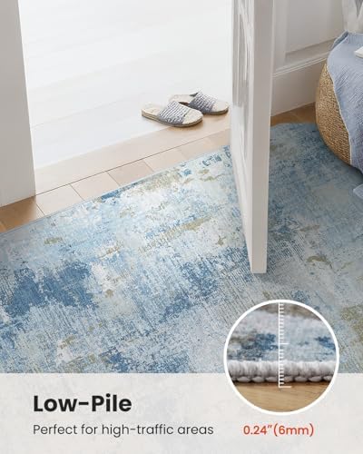 Amada Washable 10'x14' Abstract Area Rug for Living Room Light Blue